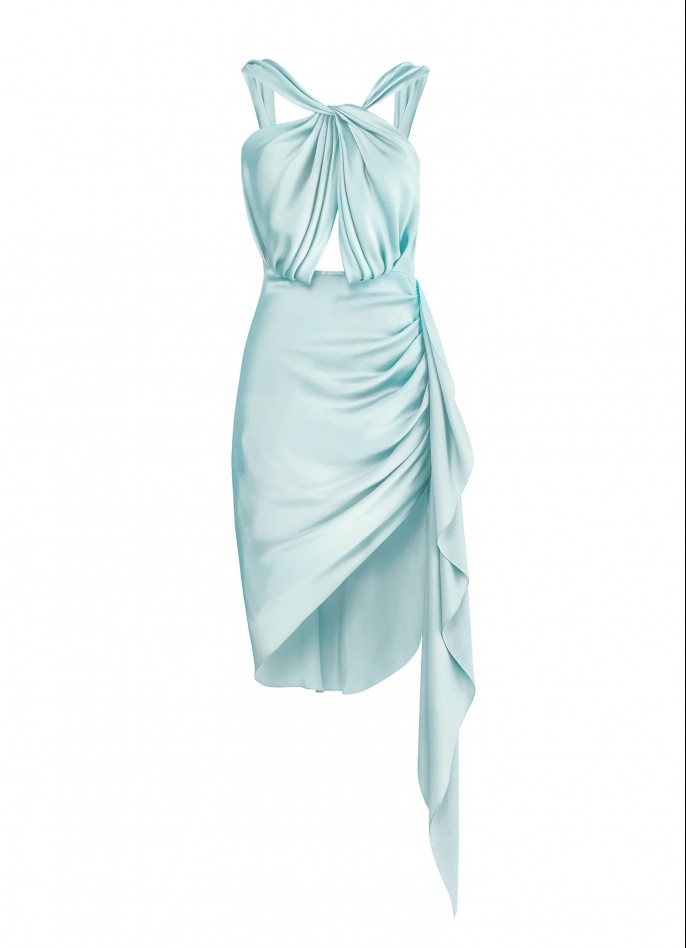 PRE-ORDER : DRAPED SILK SATIN BACKLESS DRESS - ICE BLUE